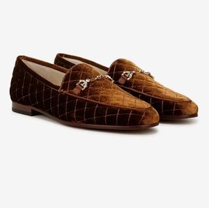 Sam Edelman Women's Loraine Brown Quilted Loafers Velvet Chain Detail Size 6